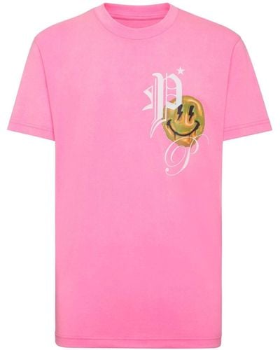 Philipp Plein Smile-print Cotton T-shirt - Pink