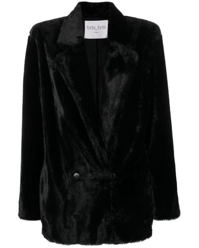 Forte Forte Fur-design Double-breasted Coat - Black