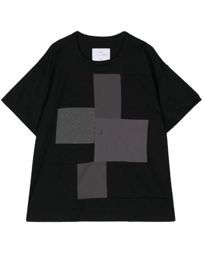 Fumito Ganryu Patchwork-detail Cotton T-shirt - ブラック