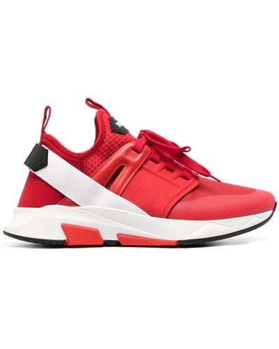 Tom Ford Jago Logo-patch Shell And Mesh Low-top Trainers - Red