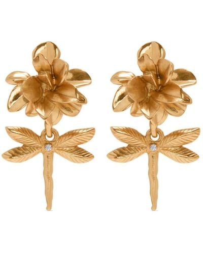 Oscar de la Renta Dragonfly Flower Clip-on Earrings - Metallic