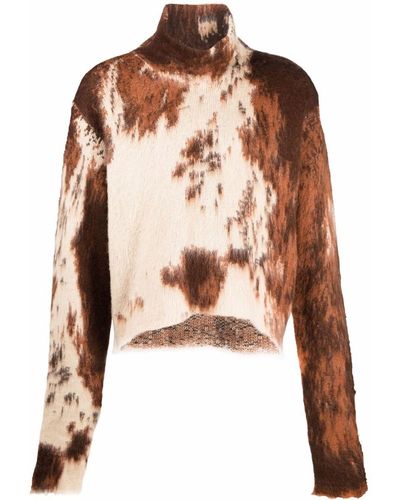 Gcds Cow-print Funnel-neck Sweater - Brown