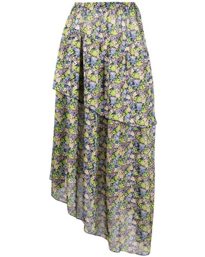 Maje Floral-print Asymmetric Midi Skirt - Green
