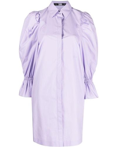 Karl Lagerfeld Puff-sleeve Organic-cotton Shirt Dress - Purple