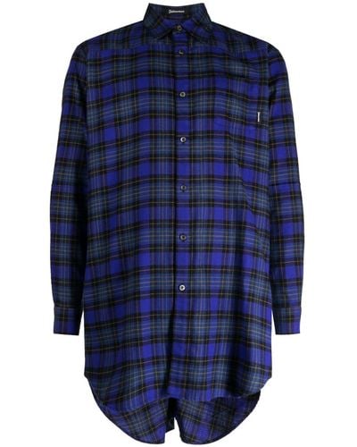 Undercover Checkered Ruched Cotton Shirt - Blue