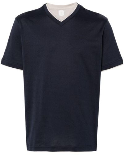 Eleventy V-neck Cotton T-shirt - Blue