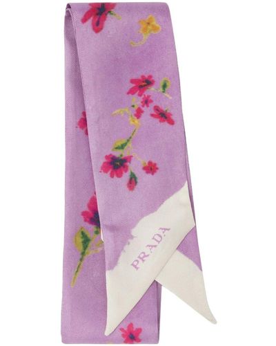 Prada Floral-print Twill Foulard - Purple