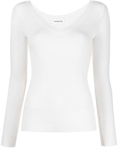 P.A.R.O.S.H. V-neck Ribbed-knit Wool Jumper - White