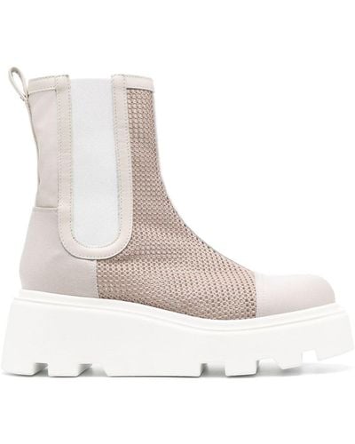 Premiata Mesh-panelling Leather Ankle Boots - White