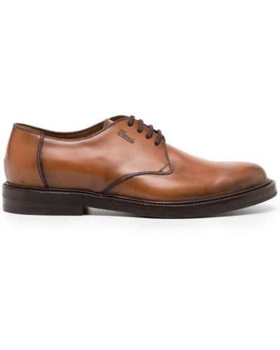 Gucci Logo-debossed Leather Derby Shoes - Brown