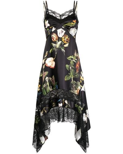 Monse Asymmetrisches Kleid mit Blumen-Print - Schwarz