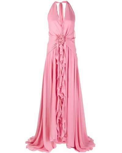 Blumarine Halterneck Silk Maxi Dress - Pink