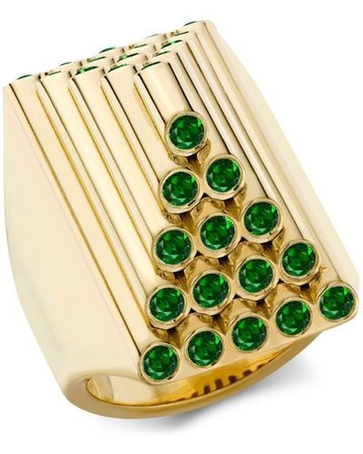 Pragnell 18kt Yellow Gold Pyramid Sculptural Emerald Cocktail Ring - Green