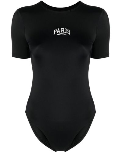 Balenciaga Paris Short-sleeve One-piece Swimsuit - Black