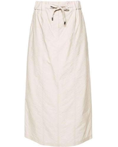 Brunello Cucinelli Drawstring Seamed Midi Skirt - White
