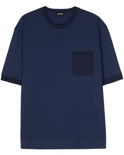 ZEGNA Ribbed-trim Cotton T-shirt - Blue