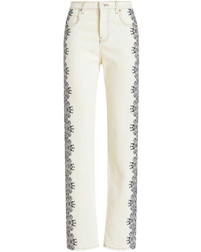 Etro Geometric-print Denim Trousers - White