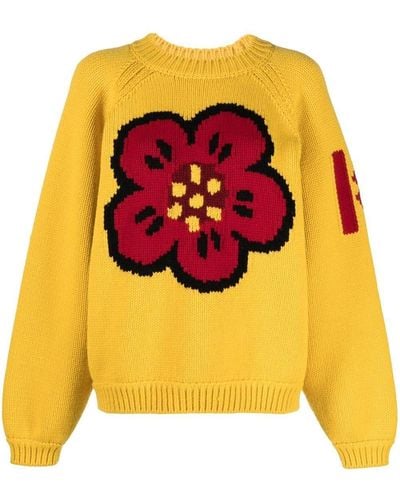 KENZO Floral-print Wide-sleeved Jumper - Yellow