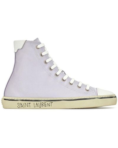 Saint Laurent Malibu Mid-top Trainers In Crepe Satin And Smooth Leather - White