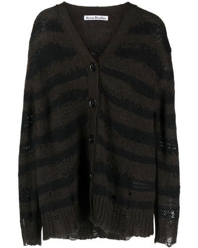 Acne Studios Wool Blend Striped Cardigan - Black