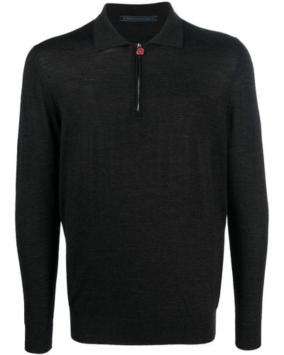 Kiton Zip-up Wool Polo Shirt - Black