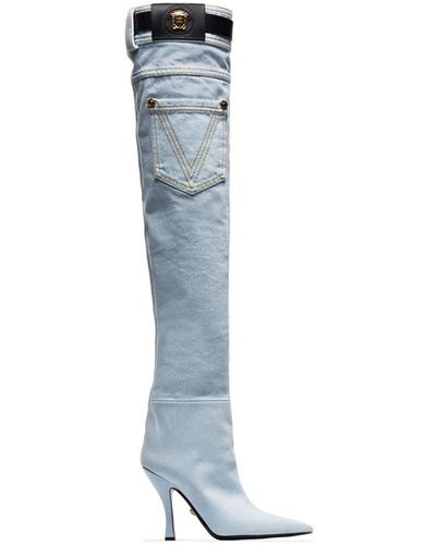 Versace Denim Thigh-high Boots - Blue
