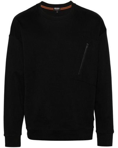 Zegna Jersey Sweater Met Ritszak - Zwart