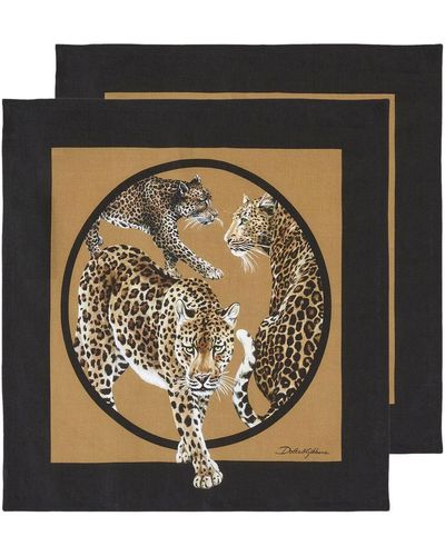 Dolce & Gabbana Servietten-Set mit Leoparden-Print - Schwarz