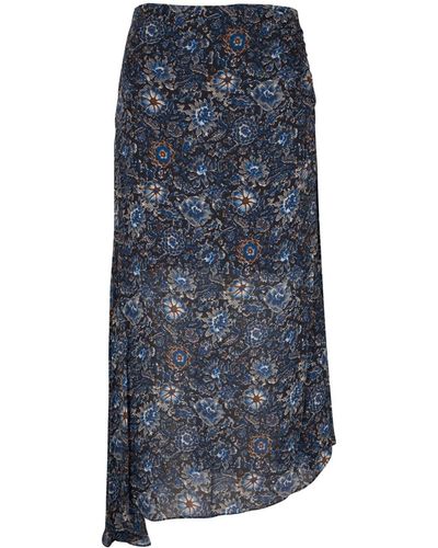 Veronica Beard Limani Asymmetric Floral-print Skirt - Blue