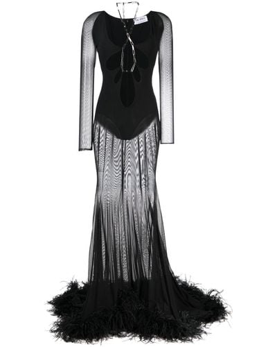 The Attico Karen Cut-out Feather-trim Dress - Black
