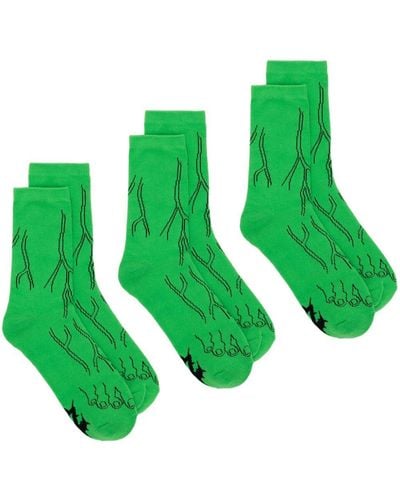 Natasha Zinko Monster Feet Cotton Ankle Socks (pack Of Three) - Green