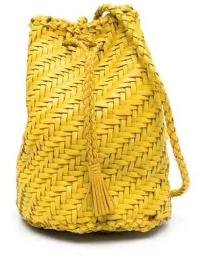 Dragon Diffusion Interwoven-design Leather Bucket Bag - Yellow