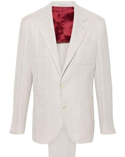 Brunello Cucinelli Herringbone-pattern Single-breasted Suit - White