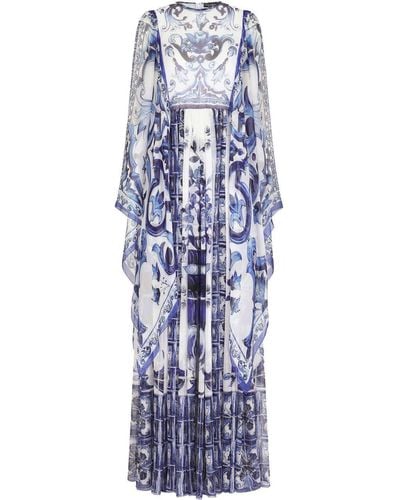 Dolce & Gabbana Robe longue à imprimé Majolica - Bleu