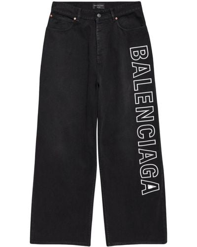 Balenciaga Logo-print Wide-leg Jeans - Black