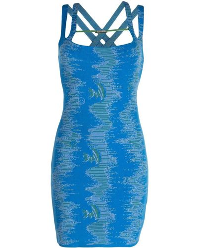 Ahluwalia Patterned-intarsia Fine-knit Minidress - Blue