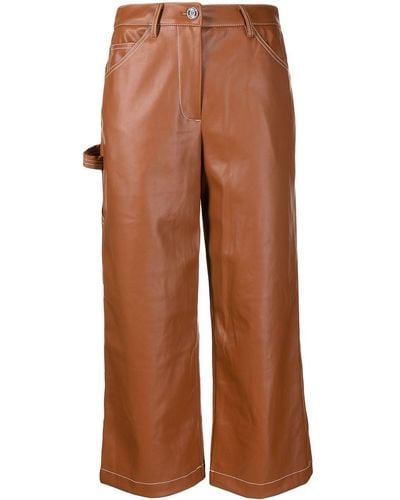 STAUD Domino Cropped Wide Leg Trousers - Brown