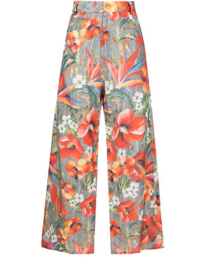 Amir Slama Floral-pattern High-waisted Pants - Red
