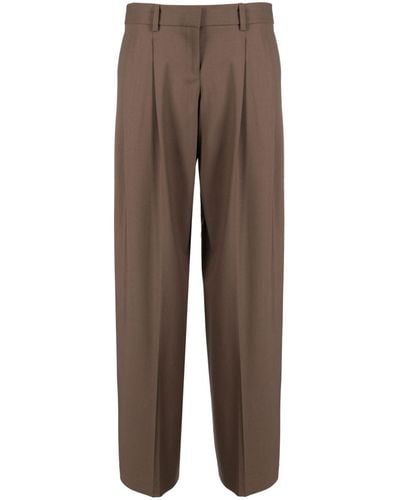 Theory Pleated Wool Trousers - Brown