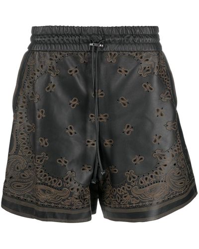 Amiri Bandana Laser-etched Leather Shorts - Gray