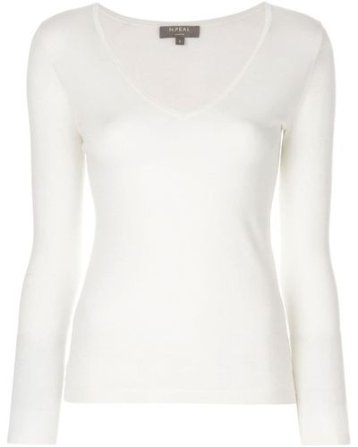 N.Peal Cashmere Pullover mit V-Ausschnitt - Weiß