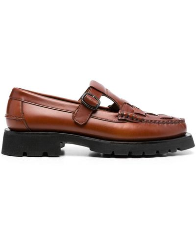 Hereu Tread Sole T-bar Leather Loafers - Brown