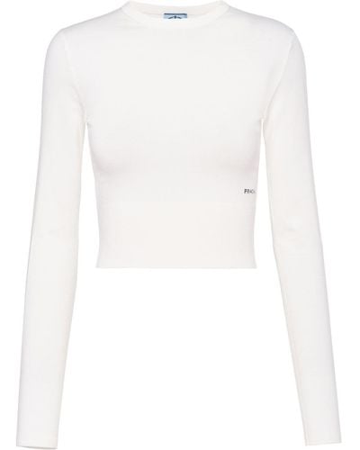 Prada Cropped Long-sleeve Top - White