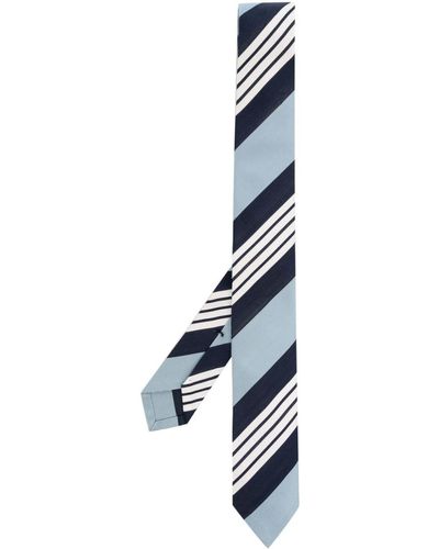 Thom Browne 4-bar Stripe Silk-cotton Tie - White