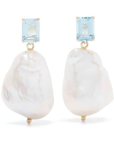 Mateo 14kt Yellow Gold Topaz And Baroque Pearl Drop Earrings - White