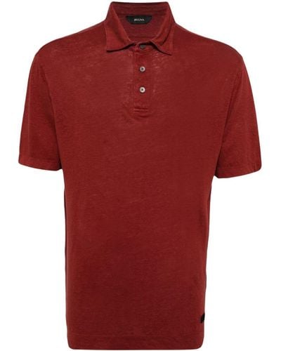 Zegna Shorts-sleeved Linen Polo Shirt - Red