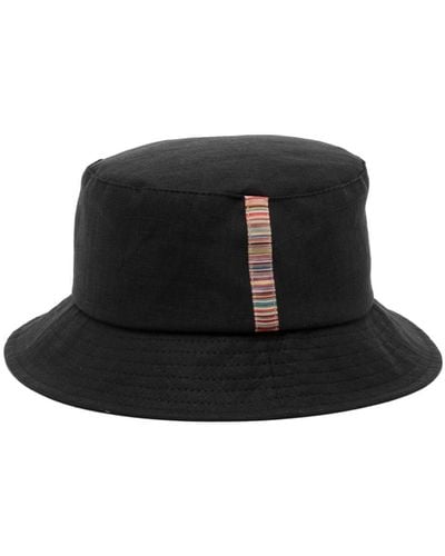 Paul Smith Striped Linen Bucket Hat - Black