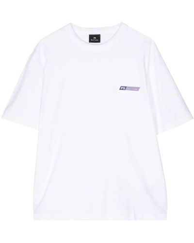 PS by Paul Smith Slant Logo-print Stretch-cotton T-shirt - White