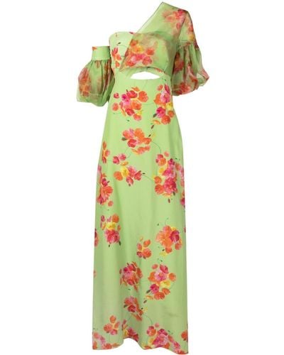 Isolda Greta Floral-print Asymmetric Silk Dress - Green
