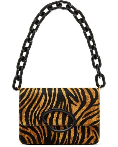 Oscar de la Renta Tiger-print Leather Shoulder Bag - Metallic